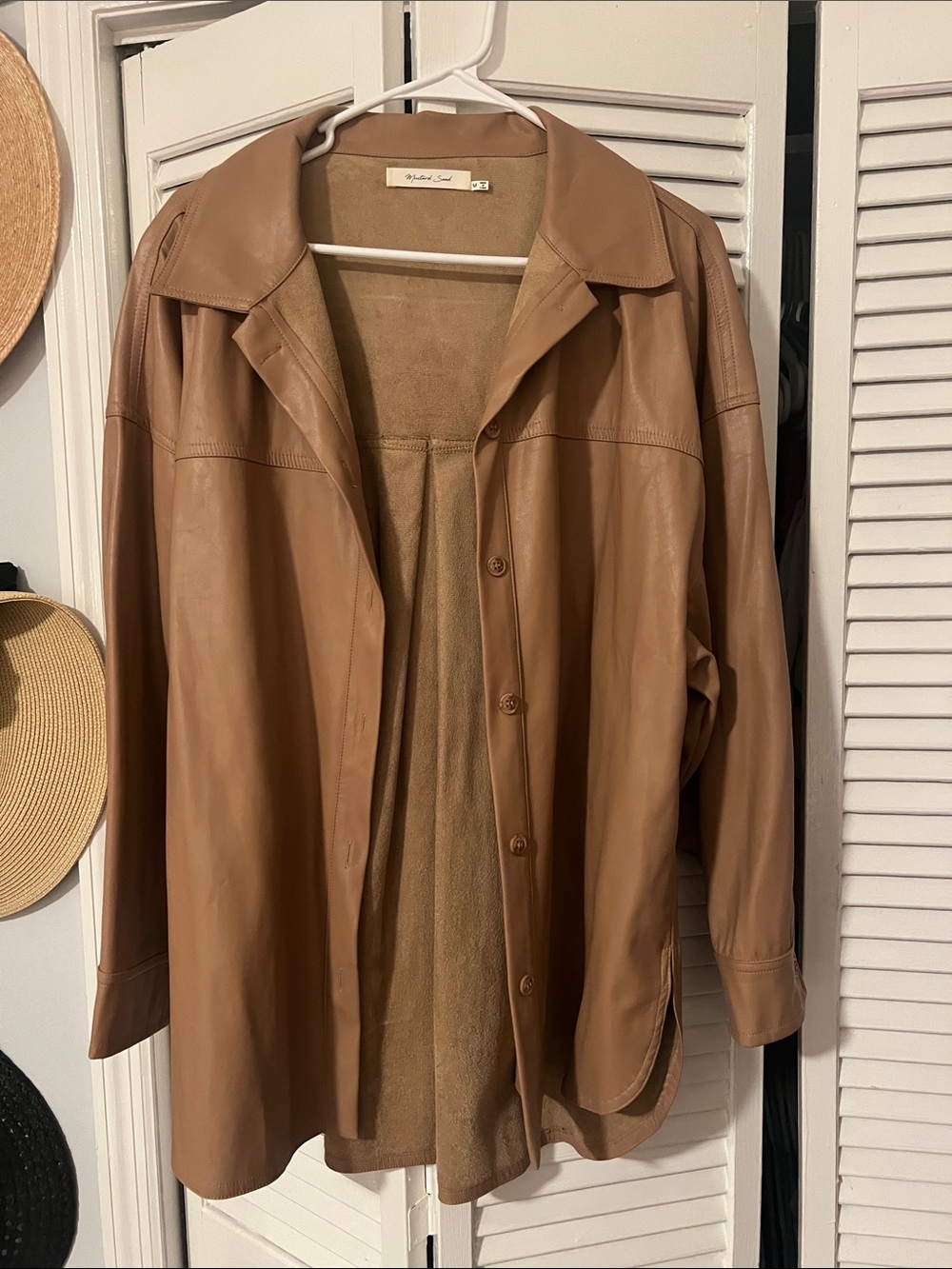 Mustard Seed Tan Leather Button-Front Shacket